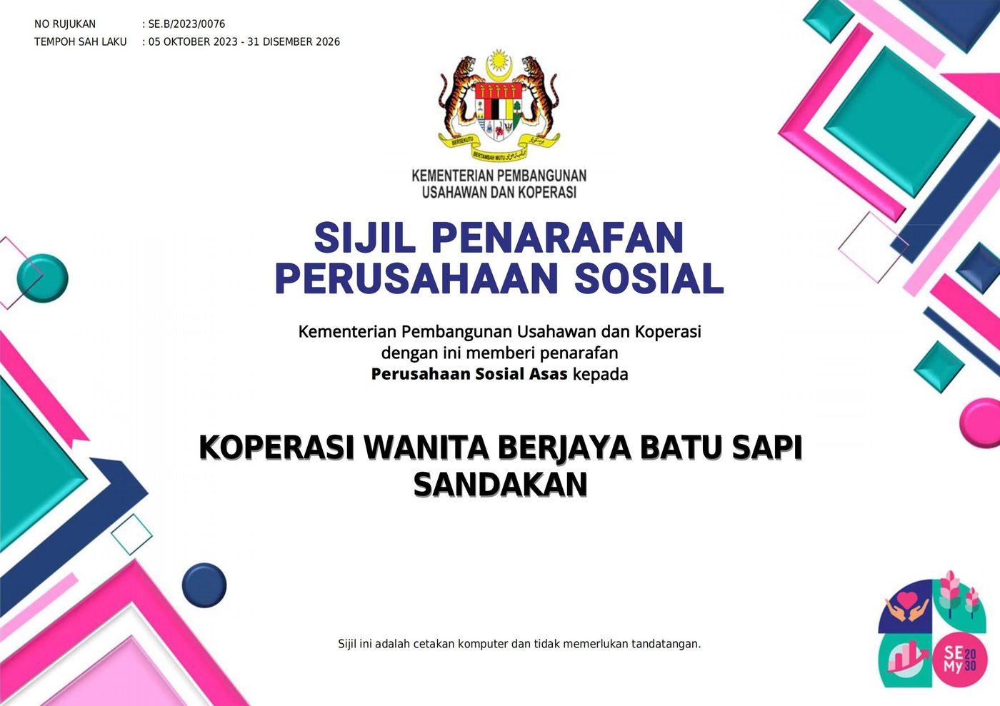Sijil Penarafan Perusahaan Sosial (Disember 2024)