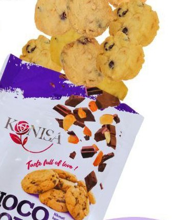 Biskut cip coklat dengan badam Choco Coop keluaran KONISA